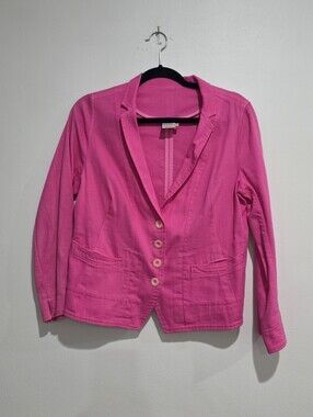 French Designer Hot Pink Cotton Blazer Jacket Size 2 / US S Made in France​ Suga
